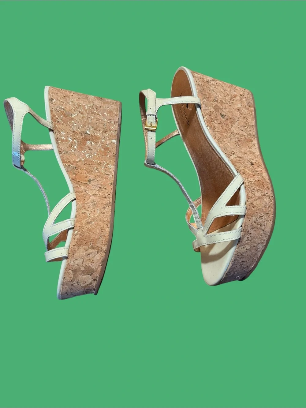 Kate spade Cream and Tan Cork Wedge Sandals